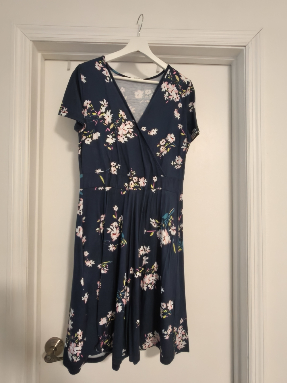 Navy Floral Wrap-Style Women's Dress